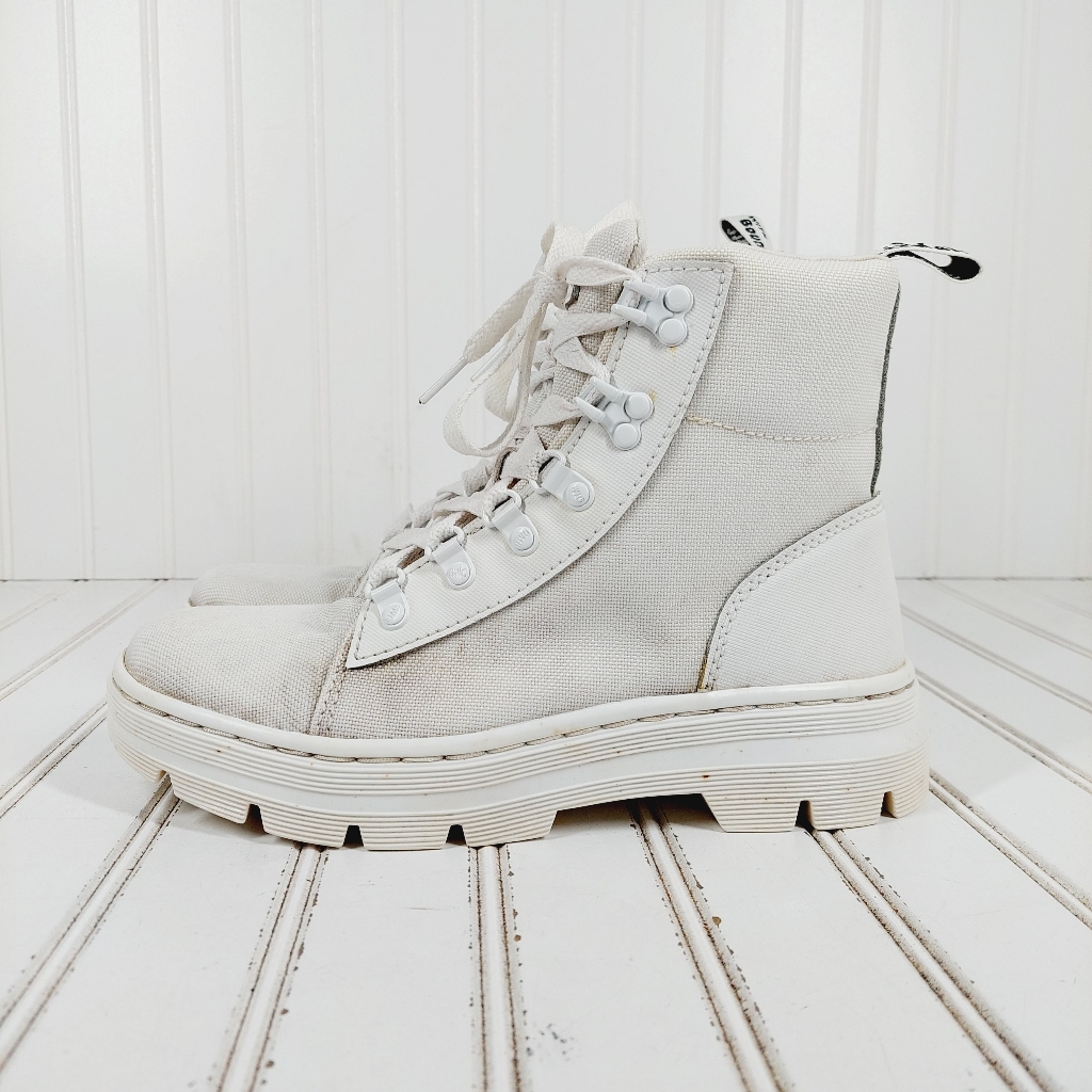 Dr. Martens White Canvas Lace-Up Ankle Boots